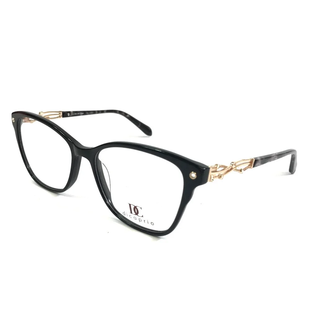 Dicaprio Eyeglasses Frames DC 361 Capri Black Gold Cat Eye Crystals 54-16-140